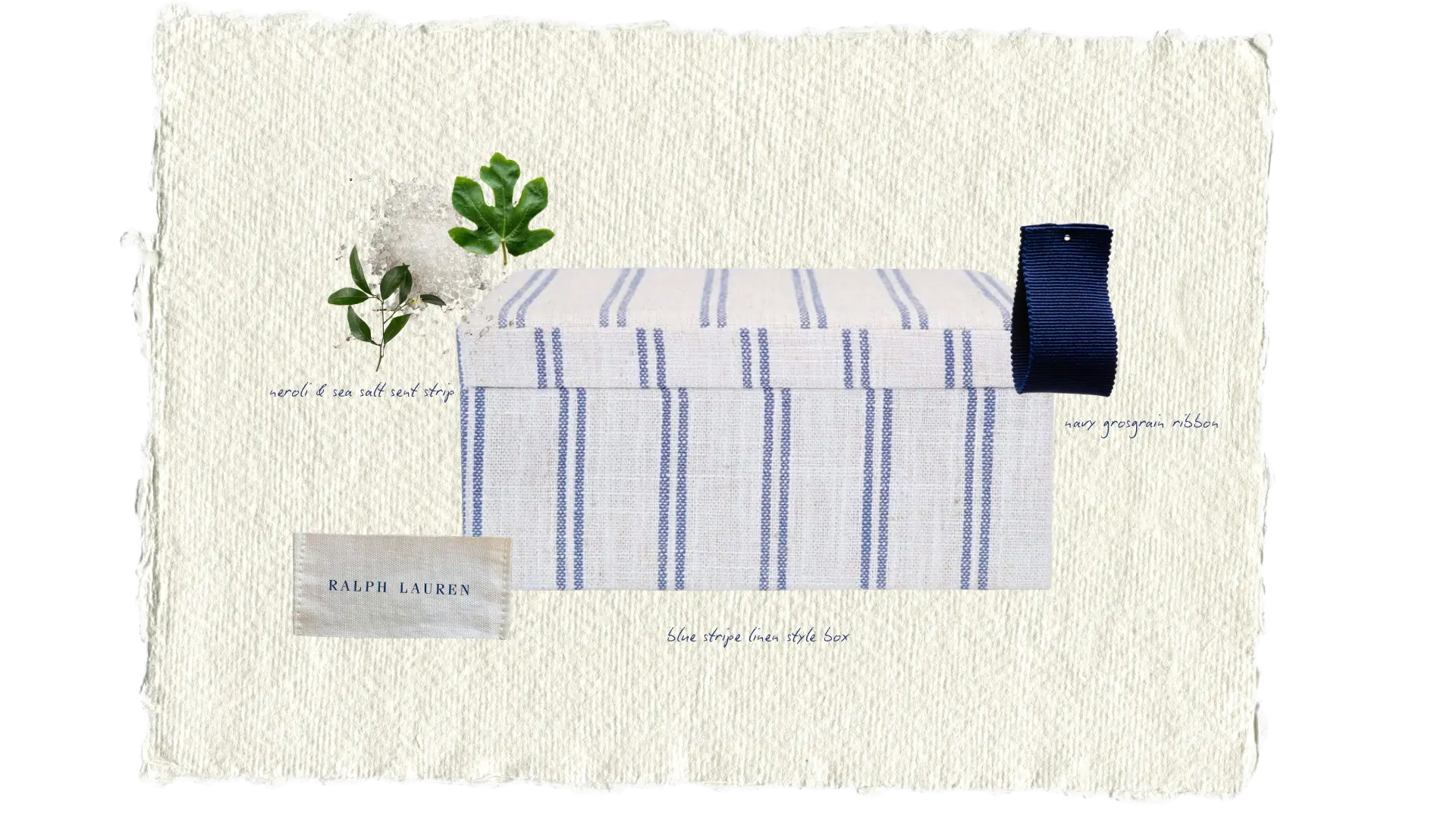 Ralph Lauren blue stripe linen style PR box with ribbon and scent strip