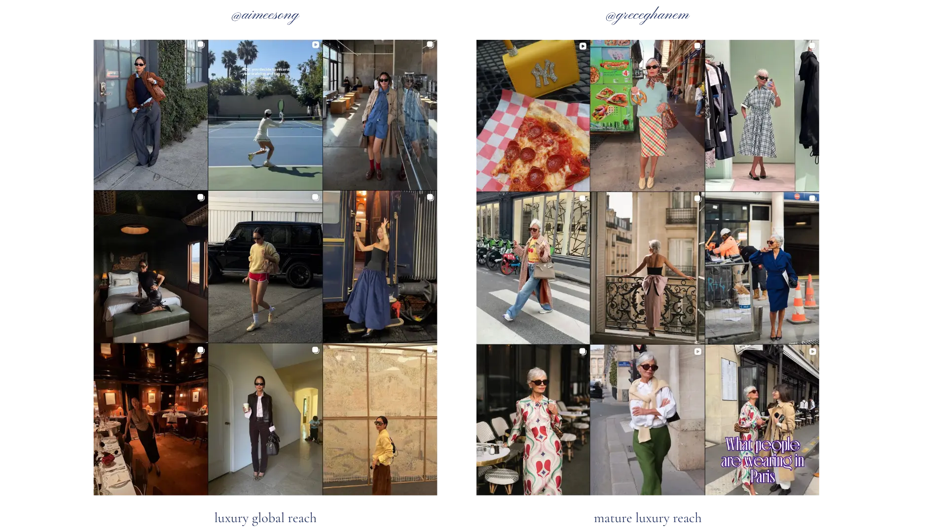 Macro influencer feeds, @aimeesong and @greceghanem